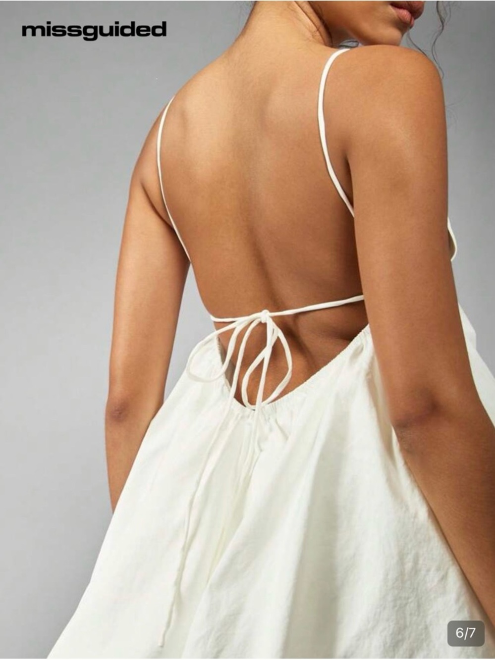 New White Spaghetti-Strap V-Neck Mini with tulle undershirt Dress - Picture 2 of 7